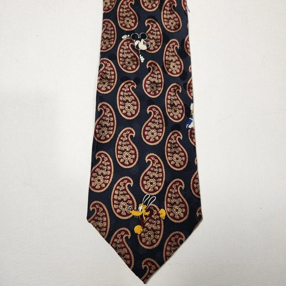 Vintage Disney Mens Mickey Mouse Necktie Blue Paisley Tie 100%‎ Silk